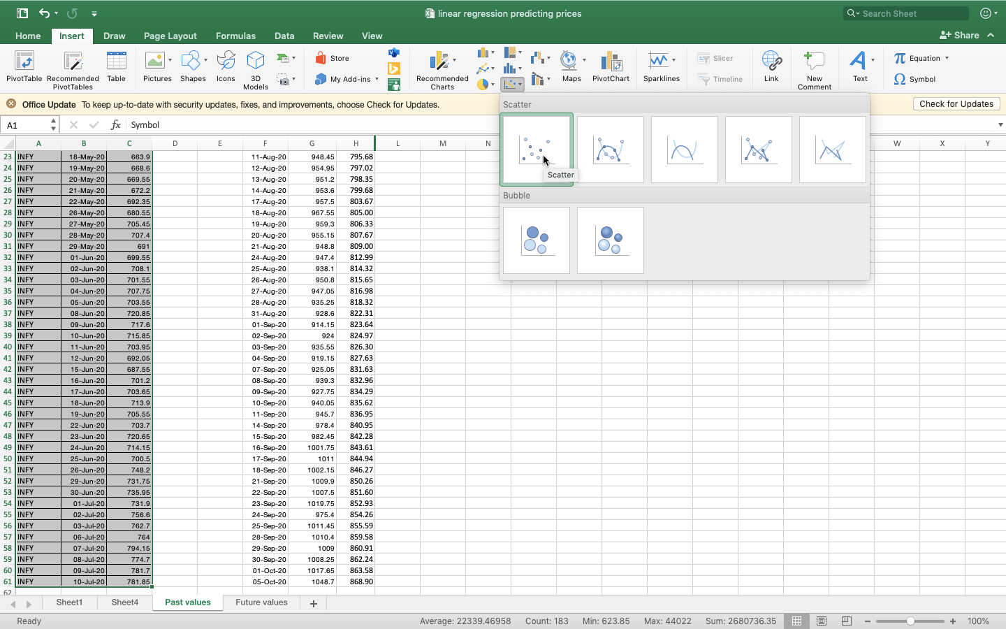 Linear regression excel -Select column
